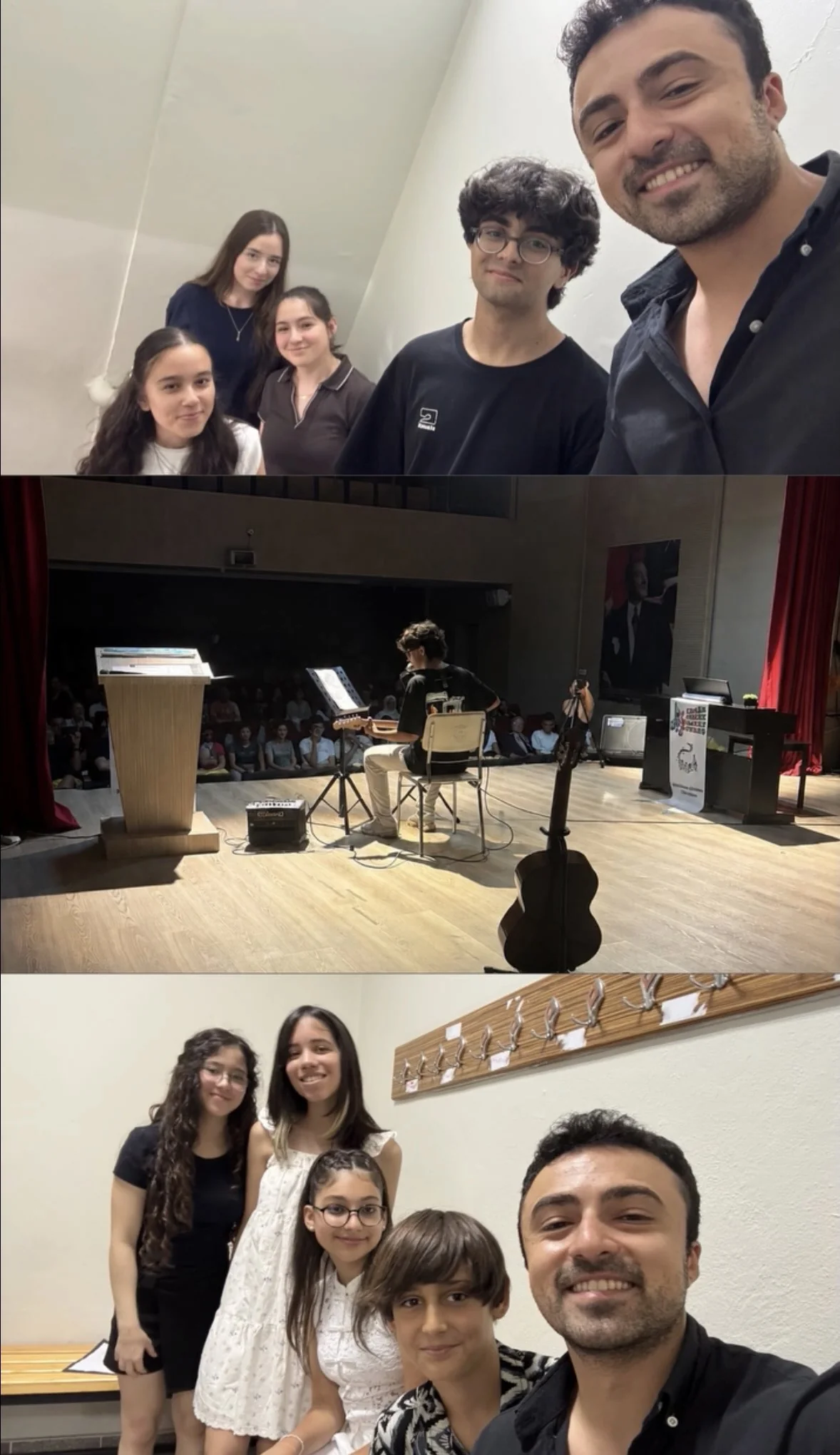 Müzik eğitimi ve öğrenci konserinden, Yağız Cem Yılmaz ile öğrencilerin yer aldığı üç kare